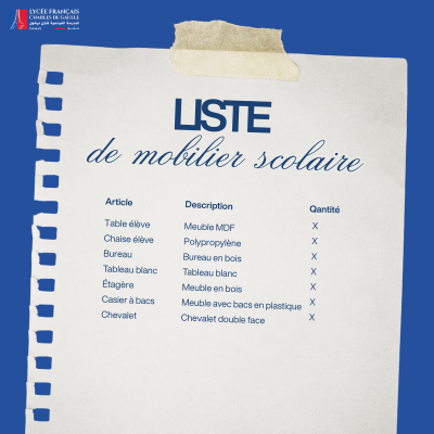 Liste des fournitures de mobilier scolaire